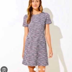 Loft Tweed Mini Dress 4 Blue Fit & Flare Business Work Attire Preppy Academia